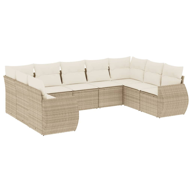 9-delige Loungeset met kussens poly rattan beige