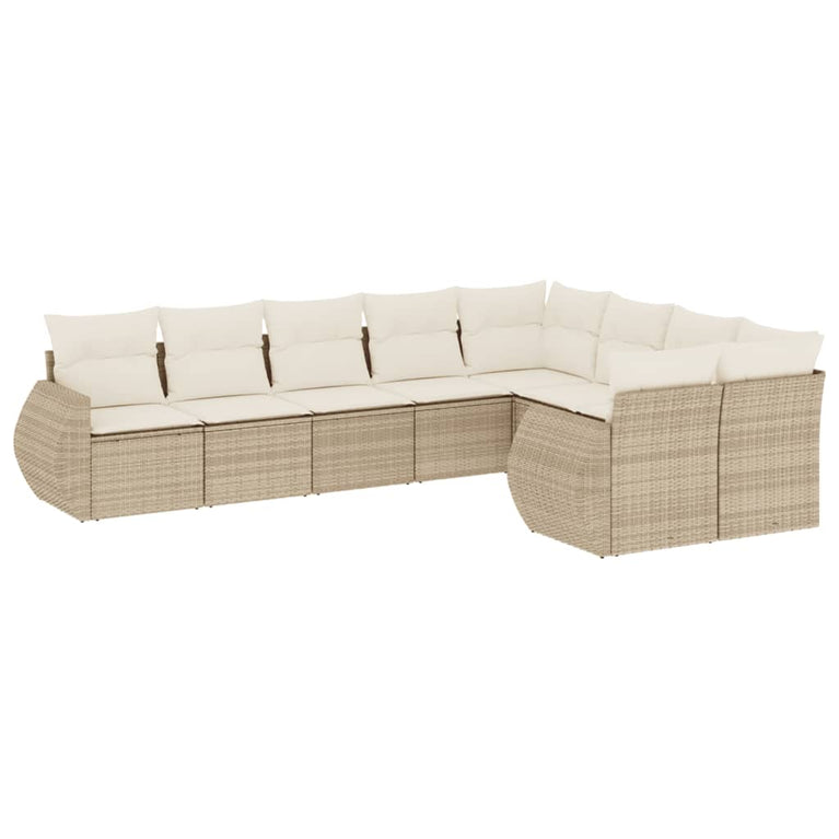 9-delige Loungeset met kussens poly rattan beige