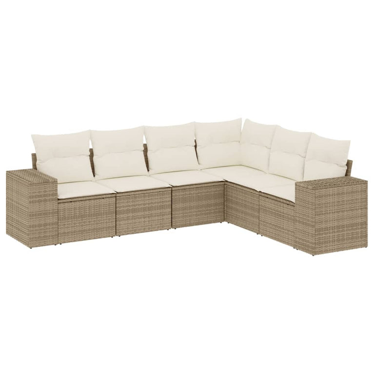 6-delige Loungeset met kussens poly rattan beige
