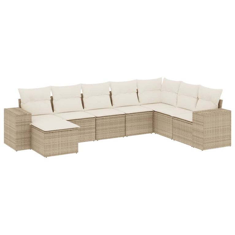 8-delige Loungeset met kussens poly rattan beige