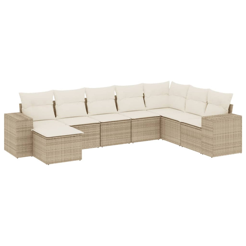 8-delige Loungeset met kussens poly rattan beige