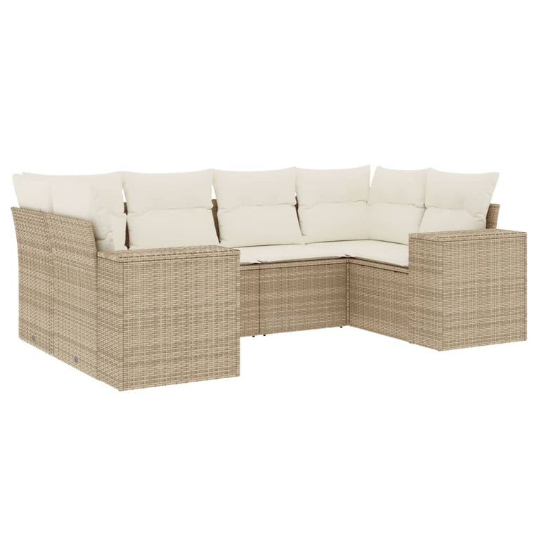 6-delige Loungeset met kussens poly rattan beige
