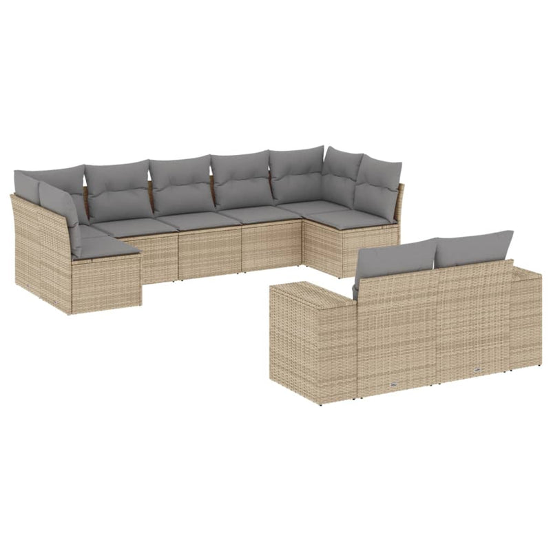 9-delige Loungeset met kussens poly rattan beige