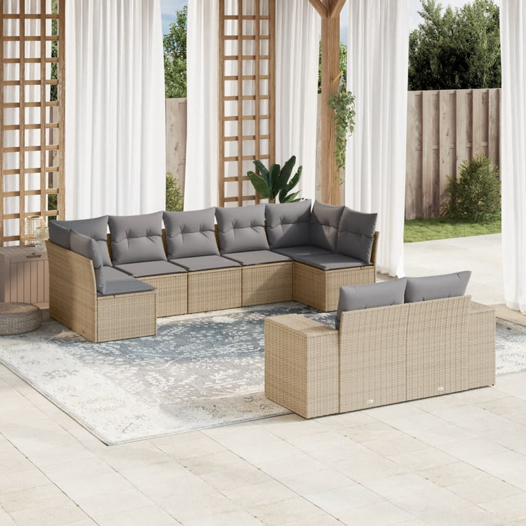 9-delige Loungeset met kussens poly rattan beige