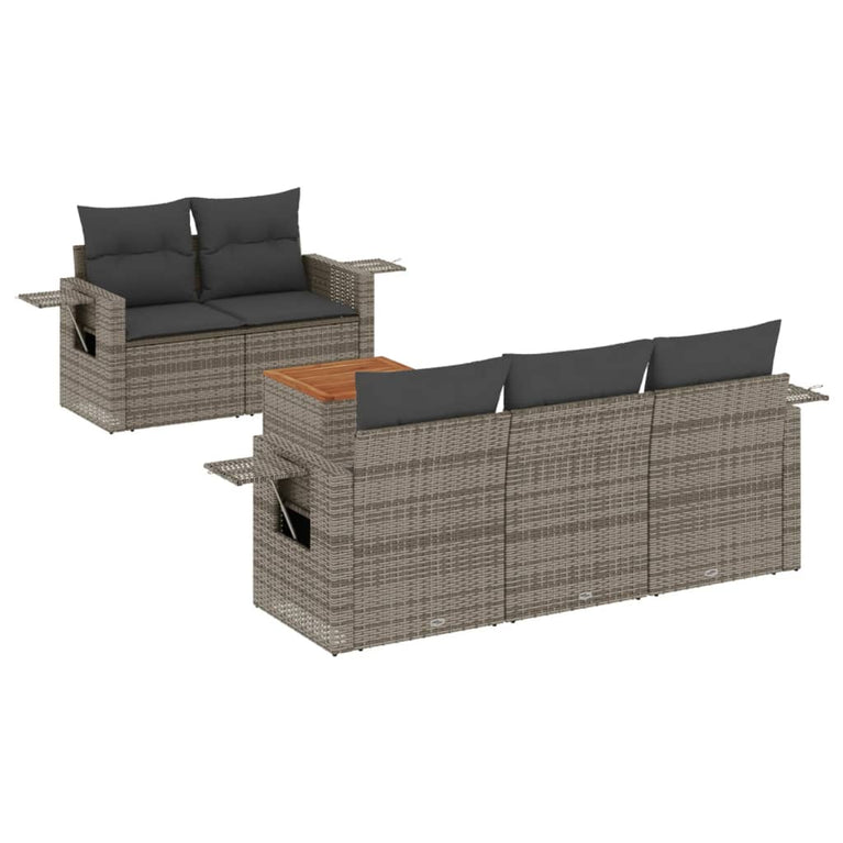 6-delige Loungeset met kussens poly rattan grijs