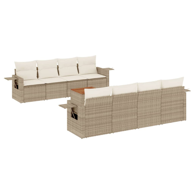 9-delige Loungeset met kussens poly rattan beige