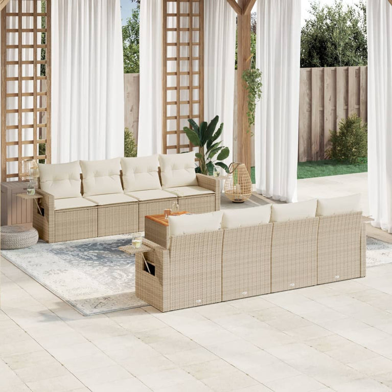 9-delige Loungeset met kussens poly rattan beige