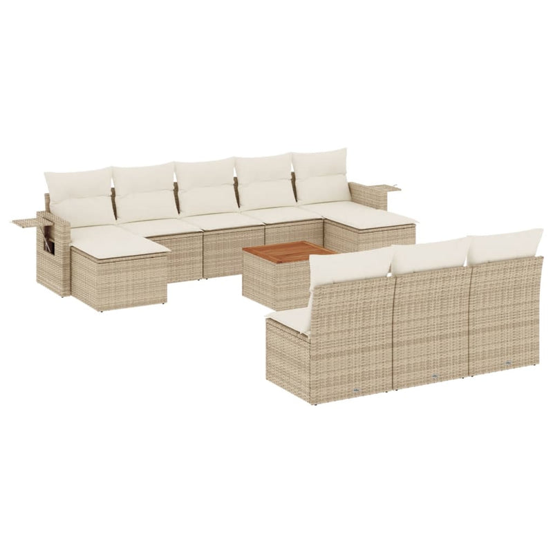 11-delige Tuinset met kussens poly rattan beige