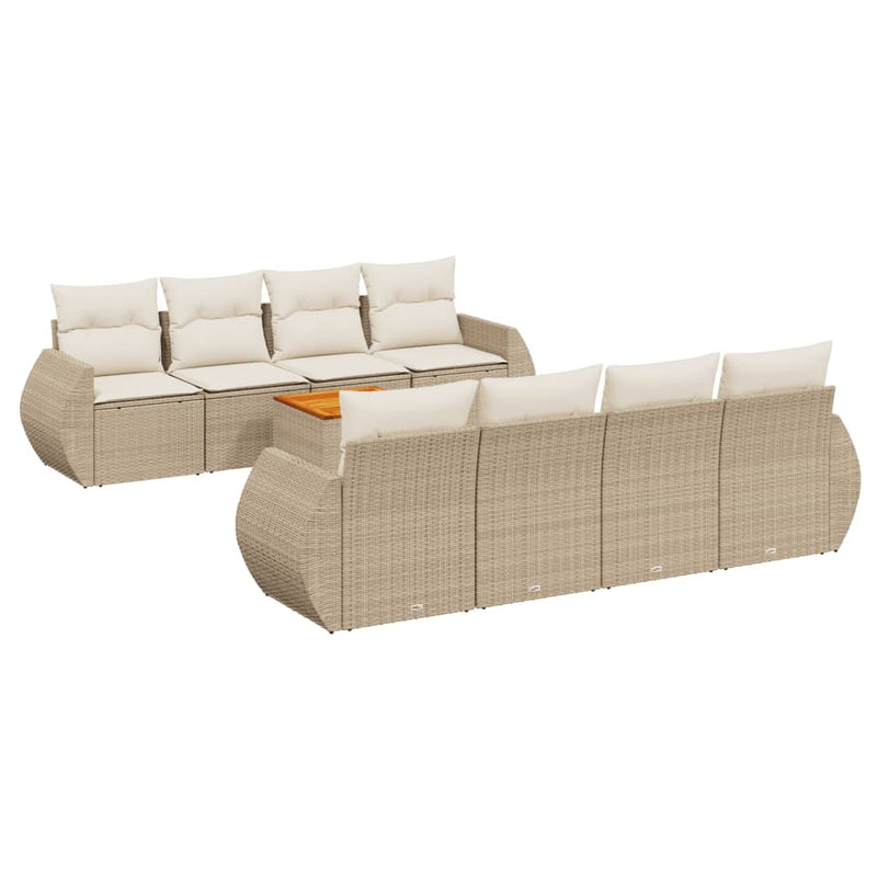 9-delige Loungeset met kussens poly rattan beige