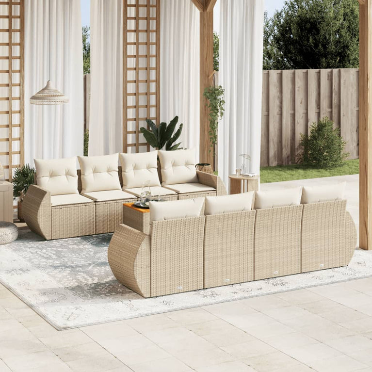 9-delige Loungeset met kussens poly rattan beige