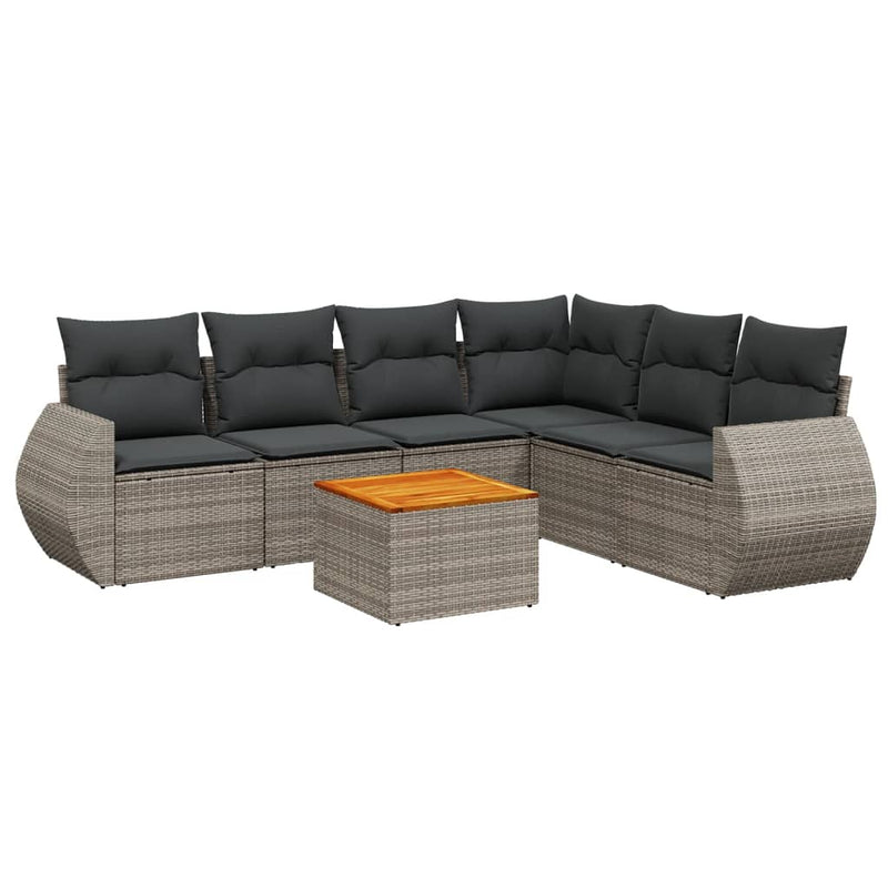 7-delige Loungeset met kussens poly rattan grijs