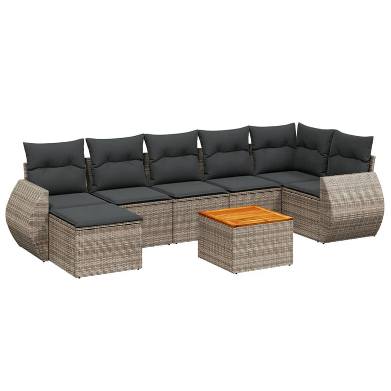 8-delige Loungeset met kussens poly rattan grijs