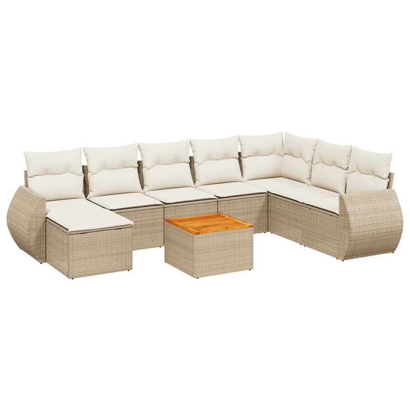 9-delige Loungeset met kussens poly rattan beige