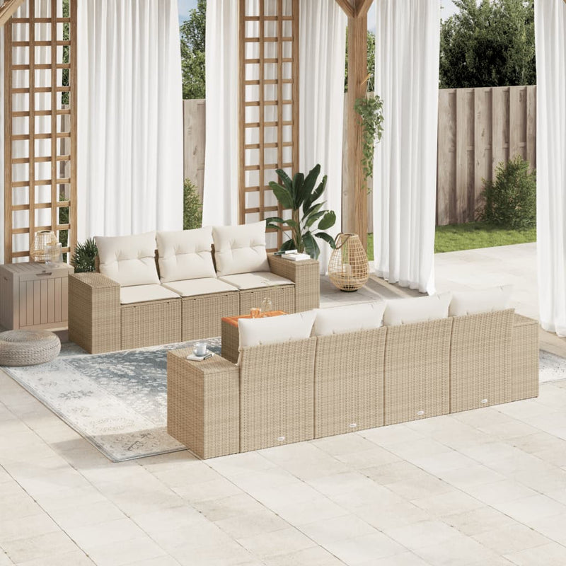 8-delige Loungeset met kussens poly rattan beige