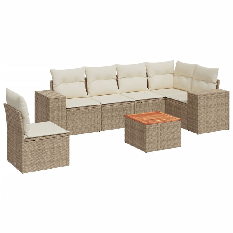 7-delige Loungeset met kussens poly rattan beige