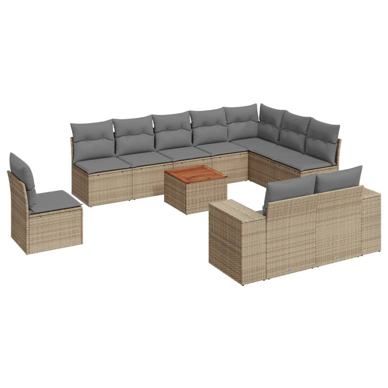11-delige Tuinset met kussens poly rattan beige