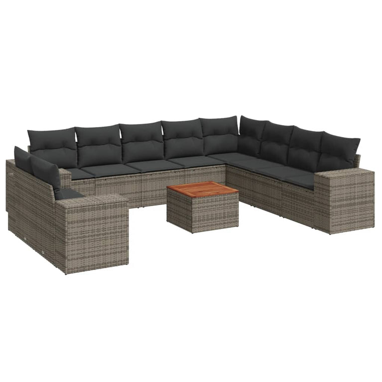 11-delige Loungeset met kussens poly rattan grijs