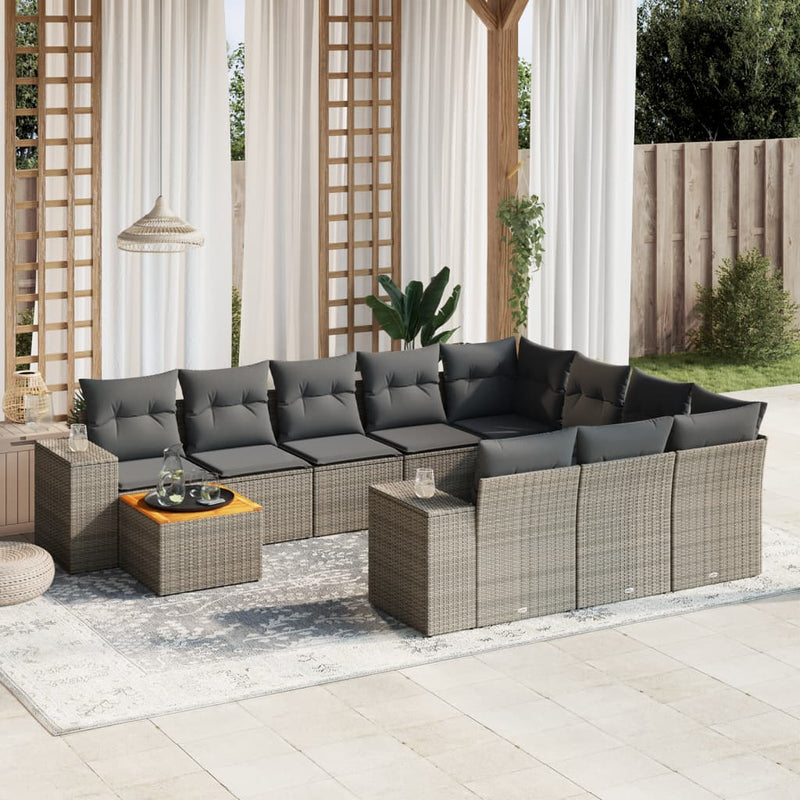 11-delige Loungeset met kussens poly rattan grijs