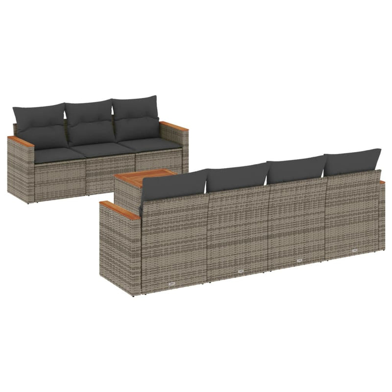 8-delige Loungeset met kussens poly rattan grijs