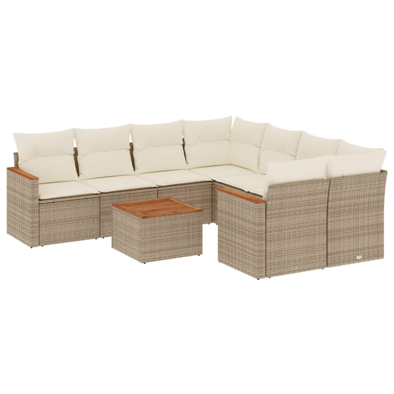 9-delige Loungeset met kussens poly rattan beige