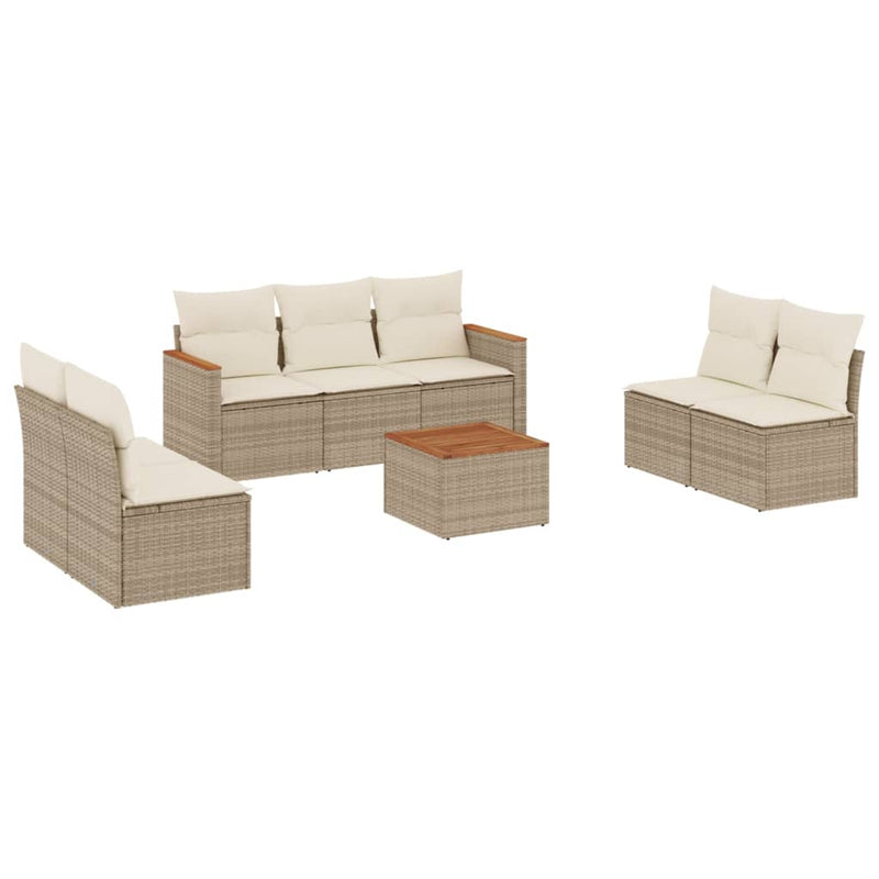 8-delige Loungeset met kussens poly rattan beige