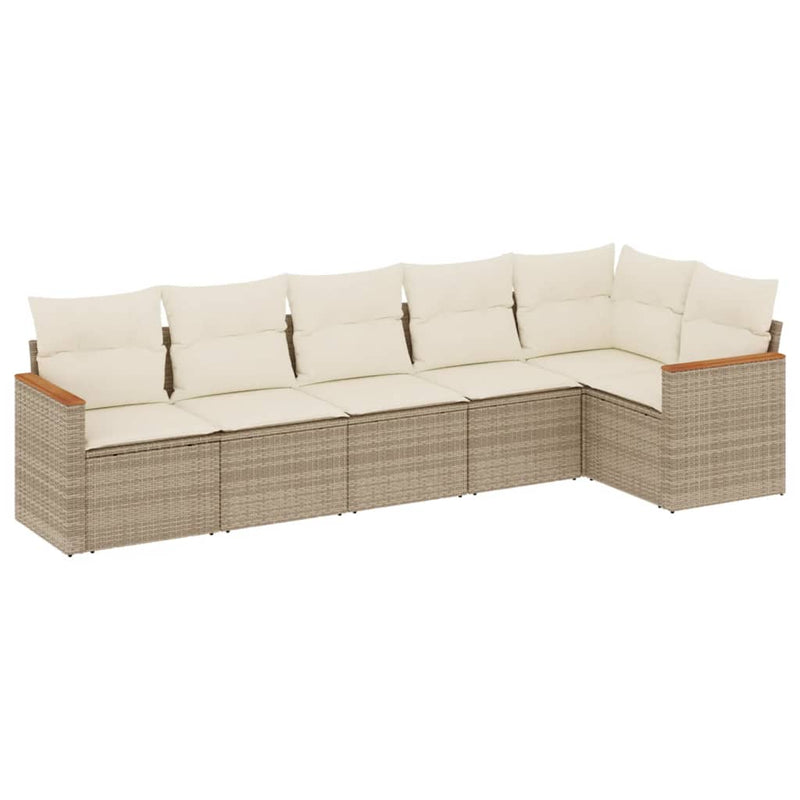 6-delige Loungeset met kussens poly rattan beige