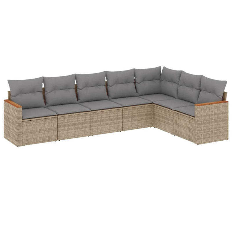 7-delige Loungeset met kussens poly rattan beige