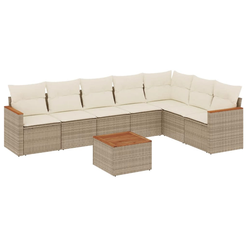 8-delige Loungeset met kussens poly rattan beige