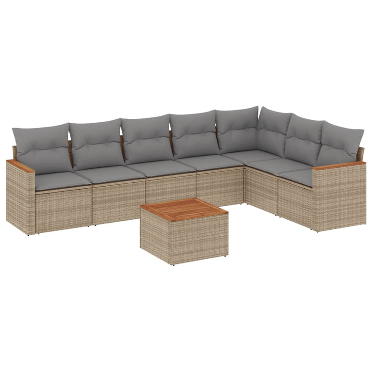 8-delige Loungeset met kussens poly rattan beige
