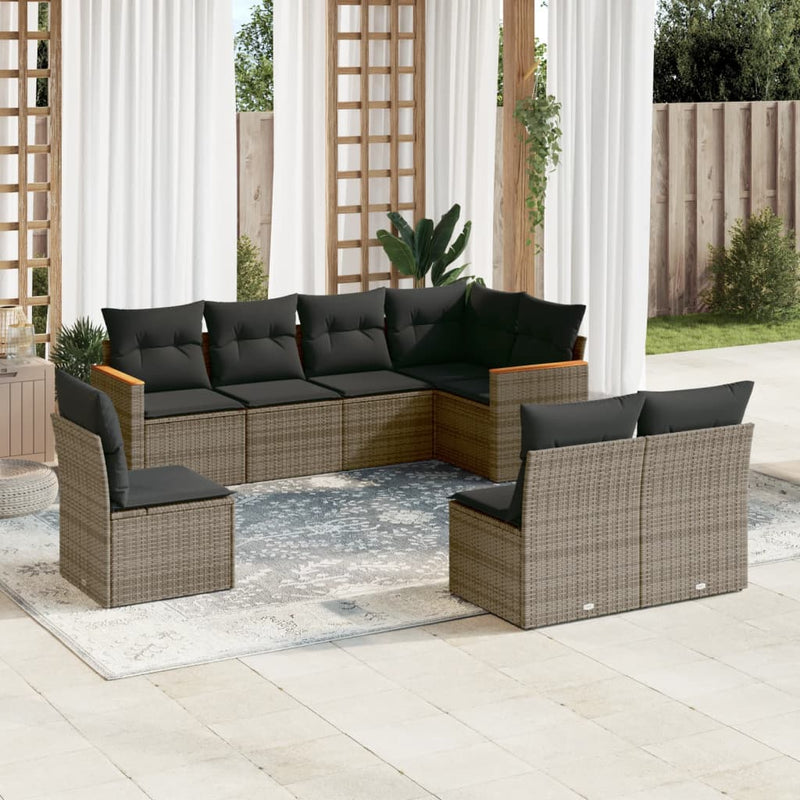 8-delige Loungeset met kussens poly rattan grijs