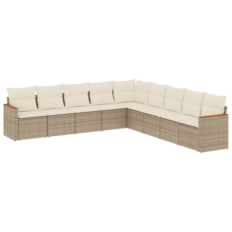 9-delige Loungeset met kussens poly rattan beige