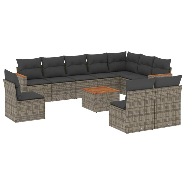 11-delige Loungeset met kussens poly rattan grijs