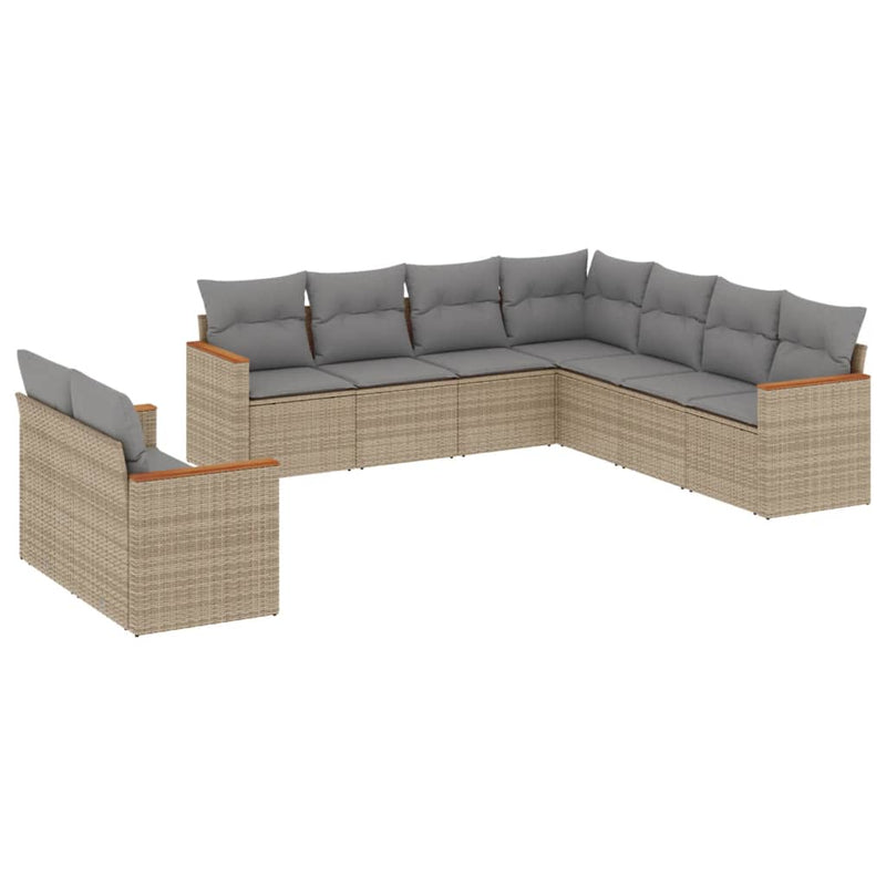 9-delige Loungeset met kussens poly rattan beige