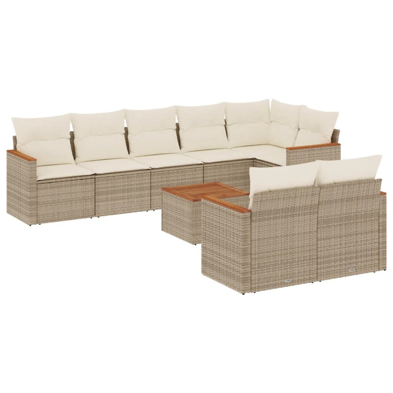 9-delige Loungeset met kussens poly rattan beige