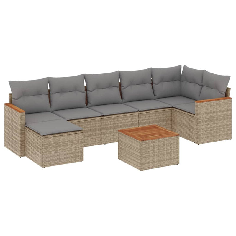 8-delige Loungeset met kussens poly rattan beige