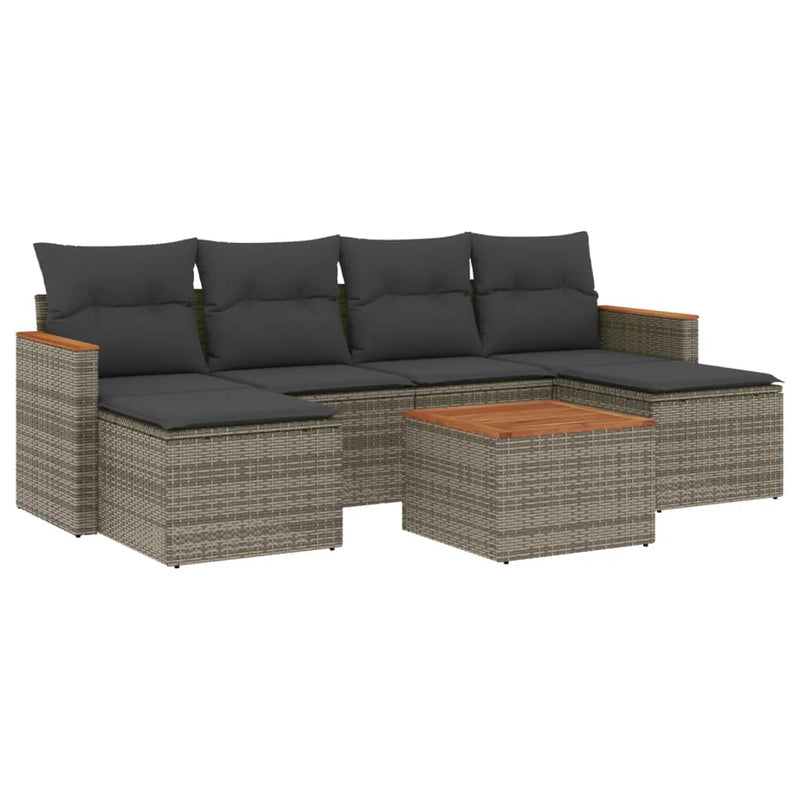 7-delige Loungeset met kussens poly rattan grijs