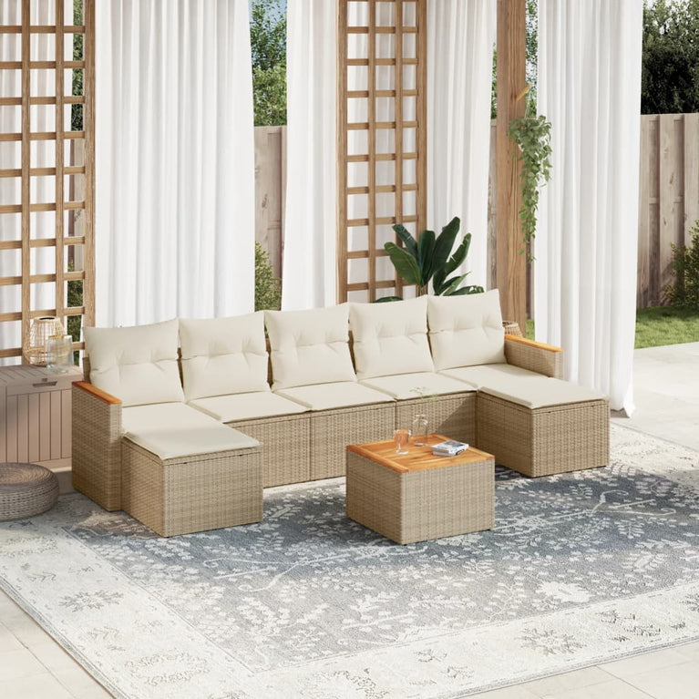 8-delige Loungeset met kussens poly rattan beige