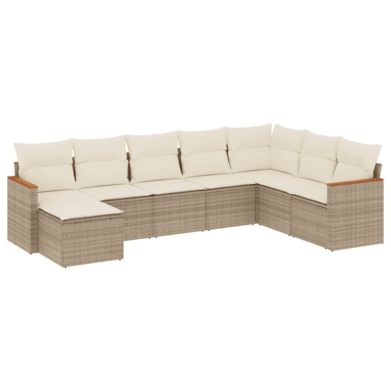 8-delige Loungeset met kussens poly rattan beige