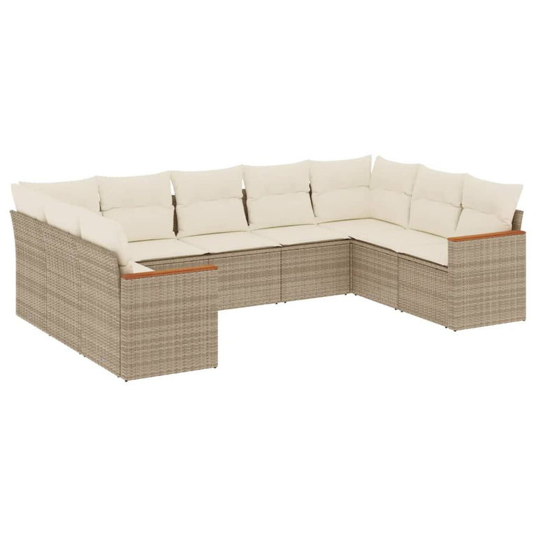 9-delige Loungeset met kussens poly rattan beige