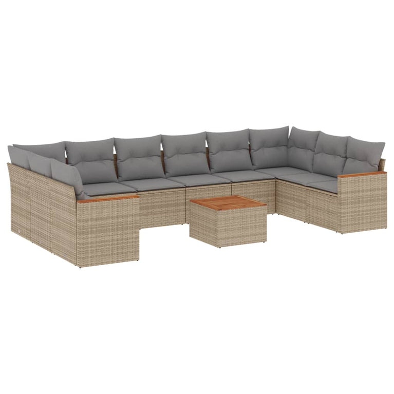 11-delige Tuinset met kussens poly rattan beige