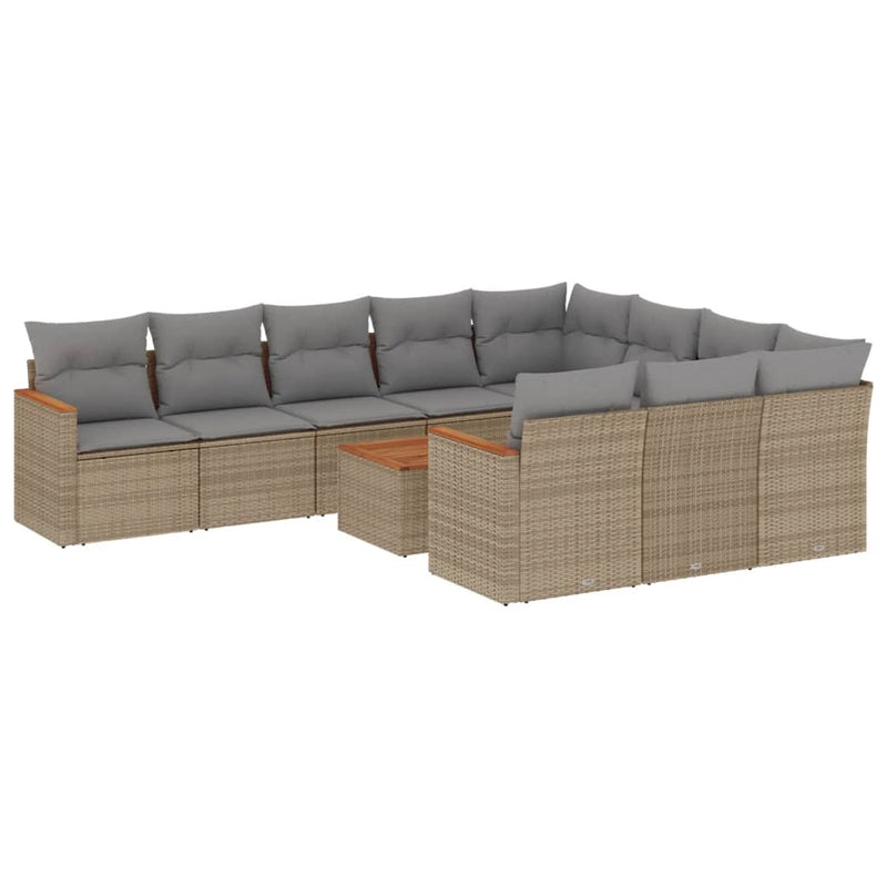 11-delige Tuinset met kussens poly rattan beige