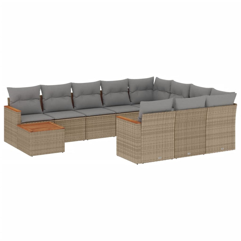 11-delige Tuinset met kussens poly rattan beige