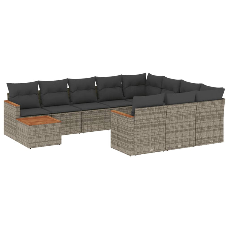 11-delige Loungeset met kussens poly rattan grijs
