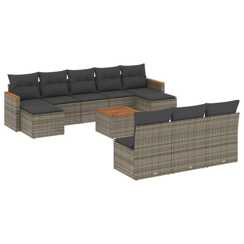 11-delige Loungeset met kussens poly rattan grijs