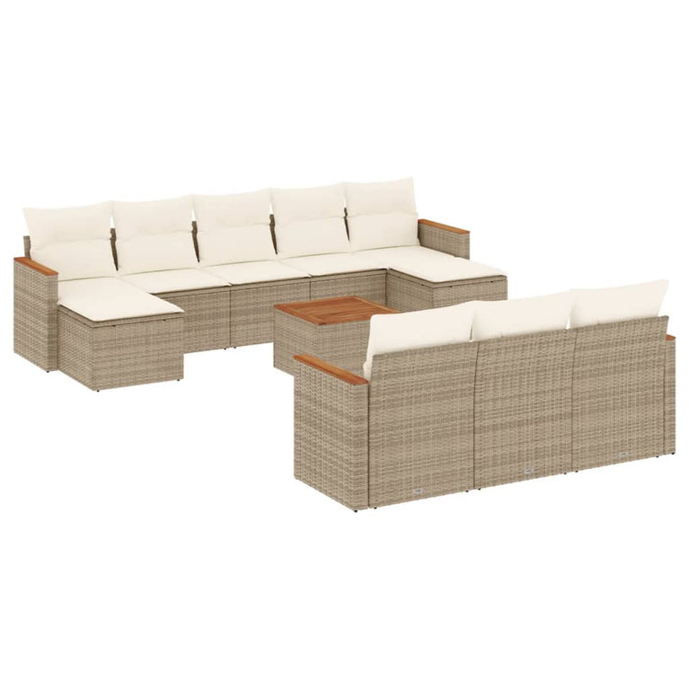 11-delige Tuinset met kussens poly rattan beige