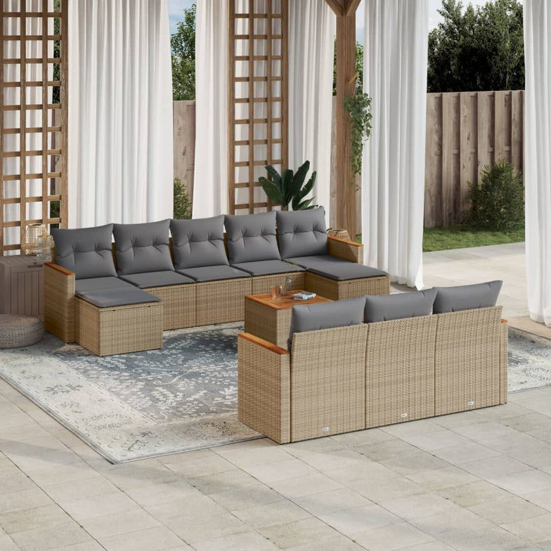 11-delige Tuinset met kussens poly rattan beige