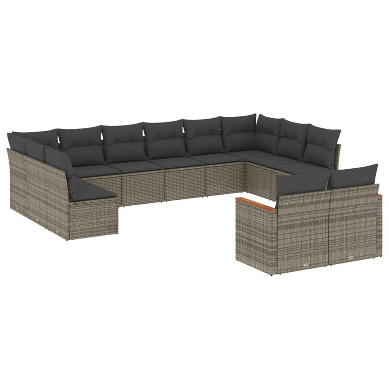 12-delige Loungeset met kussens poly rattan grijs