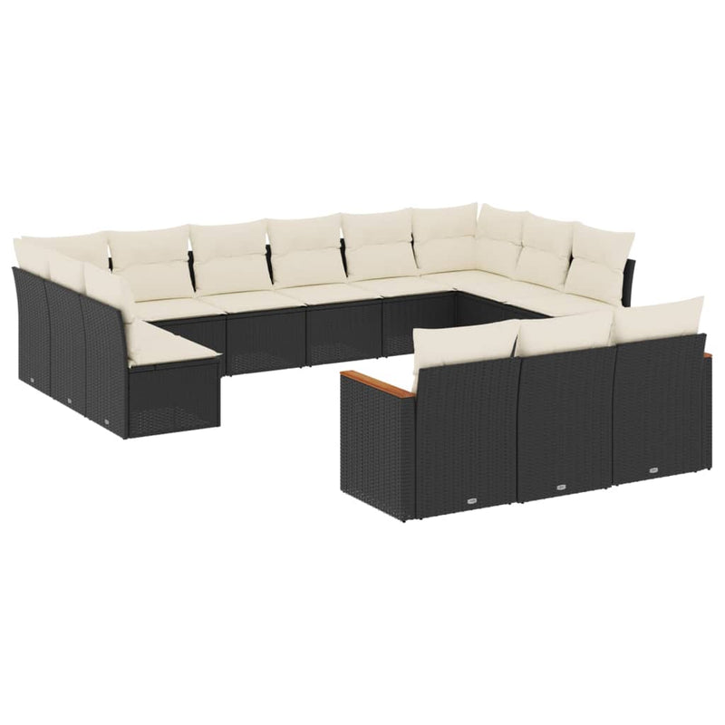 13-delige Loungeset met kussens poly rattan zwart