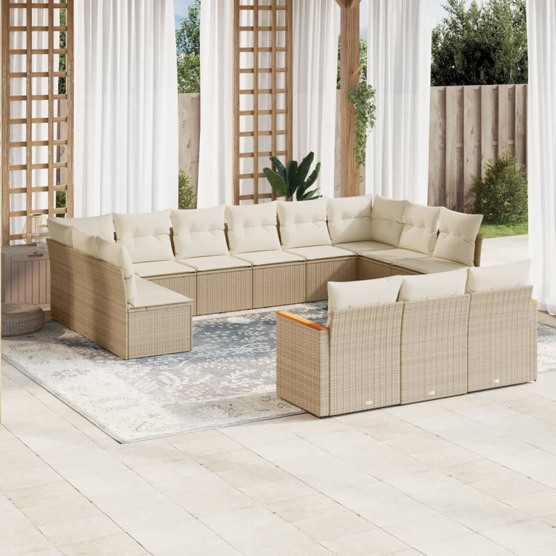 13-delige Loungeset met kussens poly rattan beige