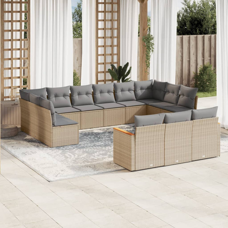 13-delige Loungeset met kussens poly rattan beige